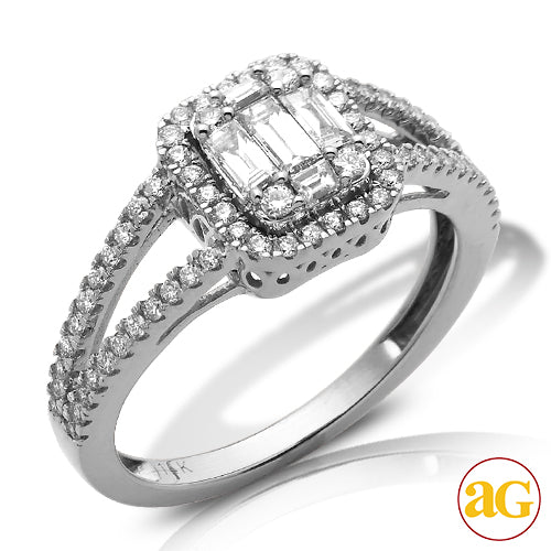 14KW 0.75CTW BAGUETTE DIAMOND RING WITH HALO - SPL