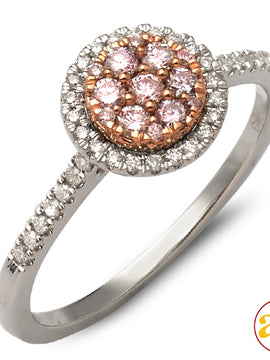 14KW+R 0.35CTW PINK DIAMOND TWO TONE ROUND CLUSTER