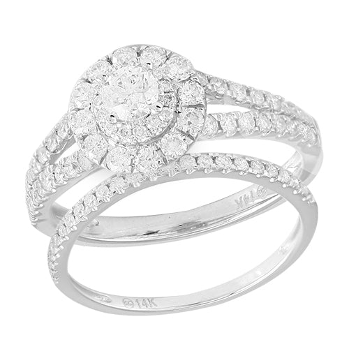 14KW 1.00CTW DIAMOND DOUBLE HALO BRIDAL SET [0.25C