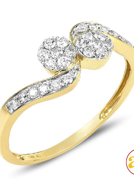 14KY 0.35CTW DIAMOND TWO STONE FLOWER RING