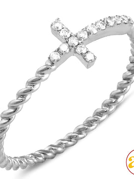 14KW 0.15CTW DIAMOND DESIGNER SIDEWAYS CROSS RING