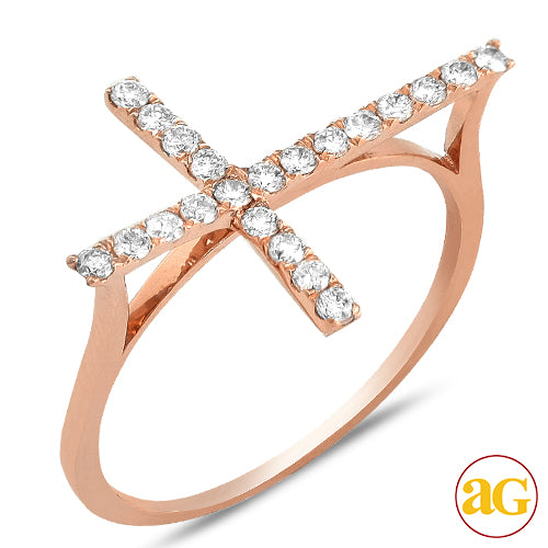 14KR 0.35CTW DIAMOND DESIGNER SIDEWAYS CROSS RING