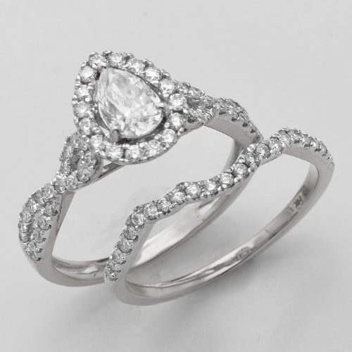 14KW 1.20CTW PEAR DIAMOND BRIDAL SET