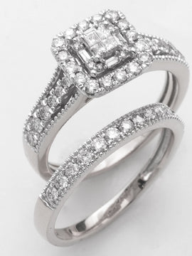 14KW 0.95CTW PRINCESS CUT DIAMOND BRIDAL SET