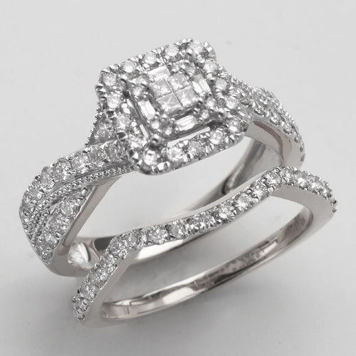 14KW 1.15CTW PRINCESS CUT DIAMOND BRIDAL SET