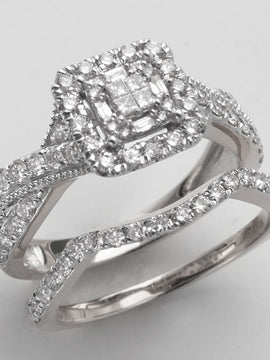 14KW 1.15CTW PRINCESS CUT DIAMOND BRIDAL SET