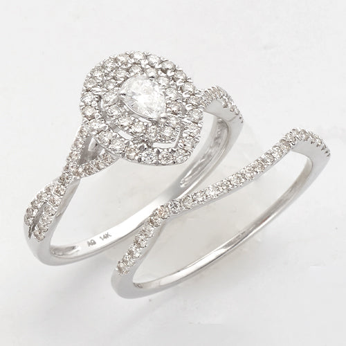 14KW 0.70CTW DIAMOND PEAR SHAPE BRIDAL SET