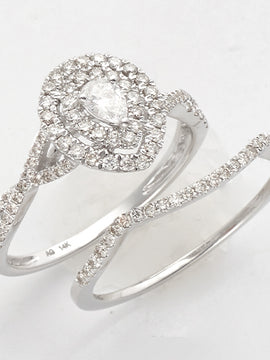 14KW 0.70CTW DIAMOND PEAR SHAPE BRIDAL SET