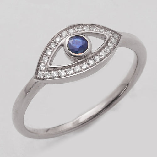 14KW 0.10CTW DIAMOND EVIL EYE RING  W/