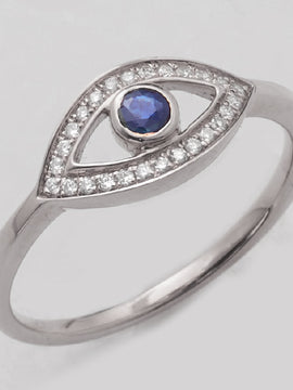 14KW 0.10CTW DIAMOND EVIL EYE RING  W/