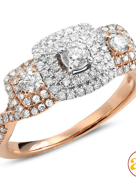 14KR+W 1.00CTW DIAMOND TWO TONE 3-STONE RING