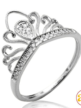 14KW 0.15CTW DIAMOND PRINCESS CROWN RING