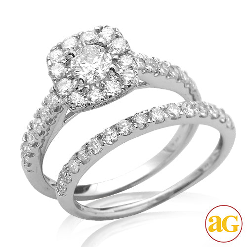 14KW 1.50CTW DIAMOND BRIDAL SET WITH SQUARE HALO [