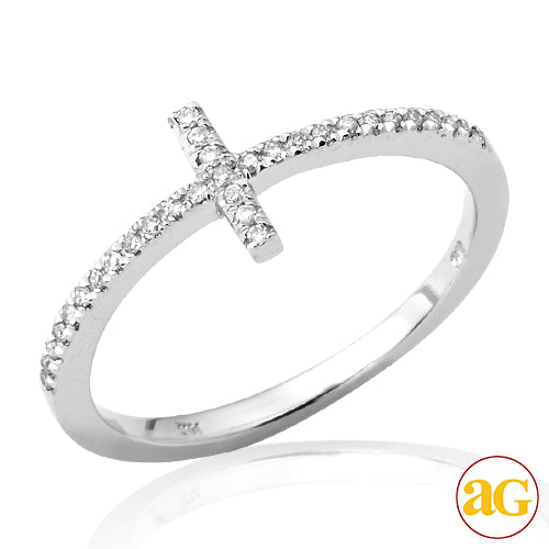 14KW 0.10 CTW DIAMOND SIDEWAYS CROSS RING