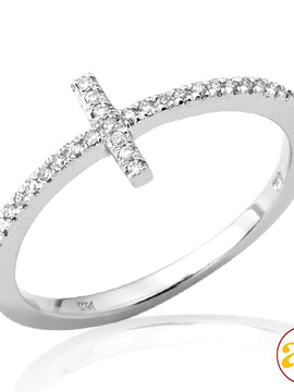 14KW 0.10 CTW DIAMOND SIDEWAYS CROSS RING