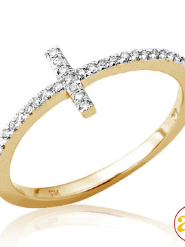 14KY 0.10 CTW DIAMOND SIDEWAYS CROSS RING