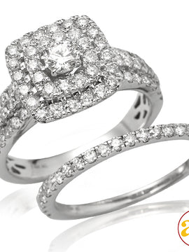 14KW 1.85CTW DIAMOND BRIDAL SET WITH DOUBLE SQUARE