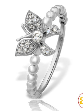 14KW 0.20CTW DIAMOND BUTTERFLY RING - BEADED SHANK