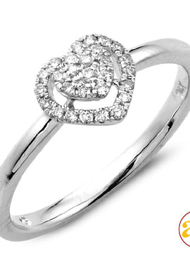 14KW 0.20CTW DIAMOND HEART RING WITH HEART HALO