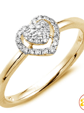 14KY 0.20CTW DIAMOND HEART RING WITH HEART HALO