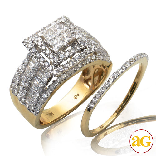 14KY 2.00CTW PC DIAMOND QUAD HEAD RING - BAGUETTE