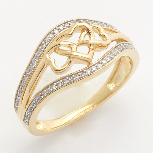 14KY 0.20CTW DIAMOND TRIPLE HEART DESIGNER RING