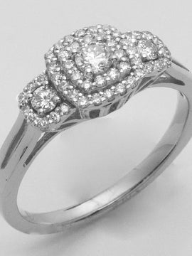 14KW 0.50CTW DIAMOND 3-STONE RING - DOUBLE SQUARE