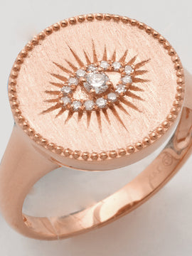 14KR 0.10CTW DIAMOND EVIL EYE STARBURST PINKY RING