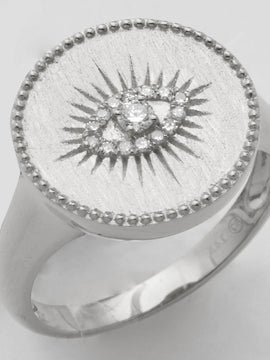 14KW 0.10CTW DIAMOND EVIL EYE STARBURST PINKY RING