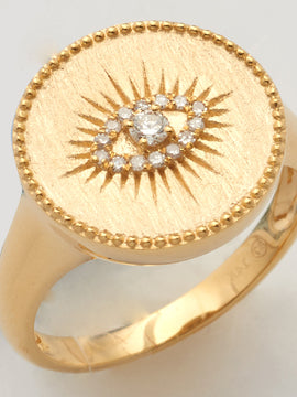 14KY 0.10CTW DIAMOND EVIL EYE STARBURST PINKY RING