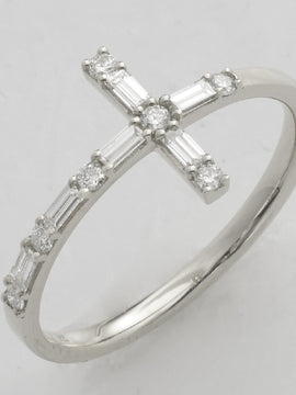 14KW 0.35CTW BAGUETTE DIAMOND SIDEWAYS CROSS RING