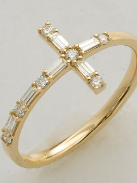 14KY 0.35CTW BAGUETTE DIAMOND SIDEWAYS CROSS RING