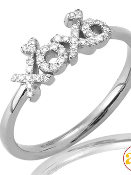 14KW 0.15CTW DIAMOND 'X & O' RING WITH HEARTS