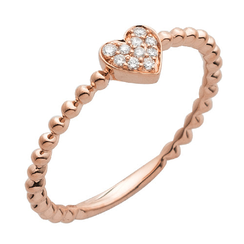 14KR 0.10CTW DIAMOND HEART RING - BEADED SHANK