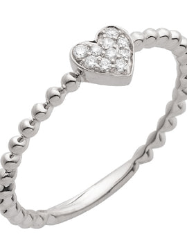 14KW 0.10CTW DIAMOND HEART RING - BEADED SHANK