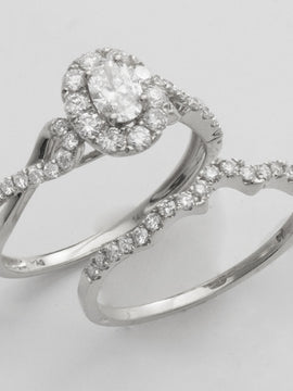 14KW 0.95CTW OVAL ENGAGEMENT RING SET