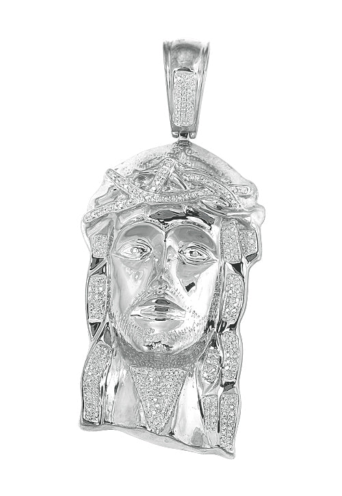 10KW 0.75CTW DIAMOND JESUS HEAD PENDANT