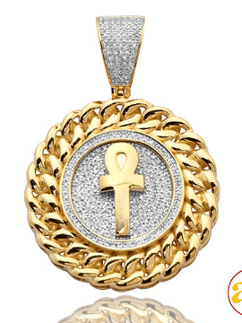 10KY 0.80CTW DIAMOND ANKH MEDALLION WITH MIAMI CUB