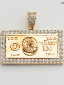 10KY 0.70CTW MICROPAVE DIAMOND $100 BILL PENDANT