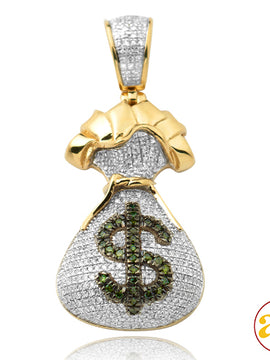 10KY 0.85CTW GREEN AND WHITE DIAMOND MONEY BAG