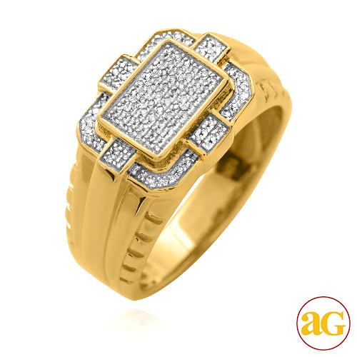 10KY 0.25CTW MICROPAVE DIAMOND MENS 3-D RECTANGLE