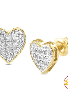 10KY 0.05CTW DIAMOND HEART DOME EARRINGS