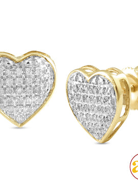 10KY 0.15CTW DIAMOND HEART DOME EARRINGS