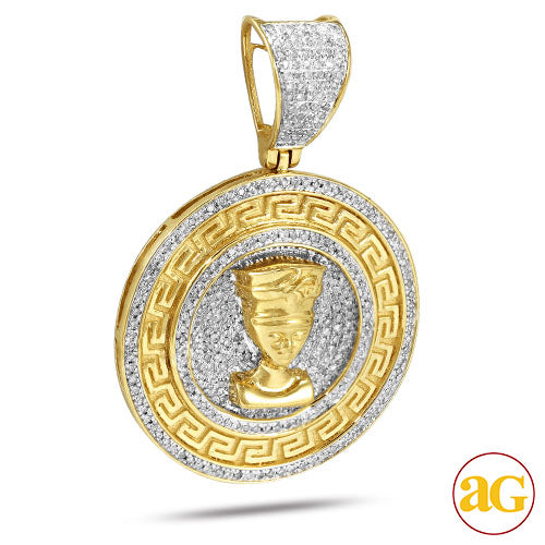 10KY 0.80CTW DIAMOND GREEK KEY NEFERTITI MEDALLION