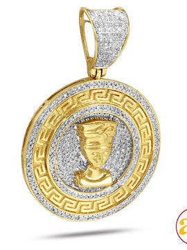 10KY 0.80CTW DIAMOND GREEK KEY NEFERTITI MEDALLION