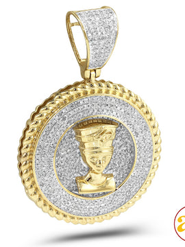 10KY 1.00CTW DIAMOND NEFERTITI MEDALLION WITH ROPE