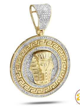 10KY 0.85CTW DIAMOND GREEK KEY PHAROAH MEDALLION