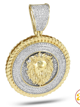 10KY 0.80CTW DIAMOND LION HEAD MEDALLION WITH ROPE