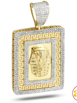 10KY 1.20CTW DIAMOND PHAROAH DOGTAG WITH GREEK KEY