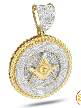 10KY 1.00CTW DIAMOND MASONIC MEDALLION WITH ROPE